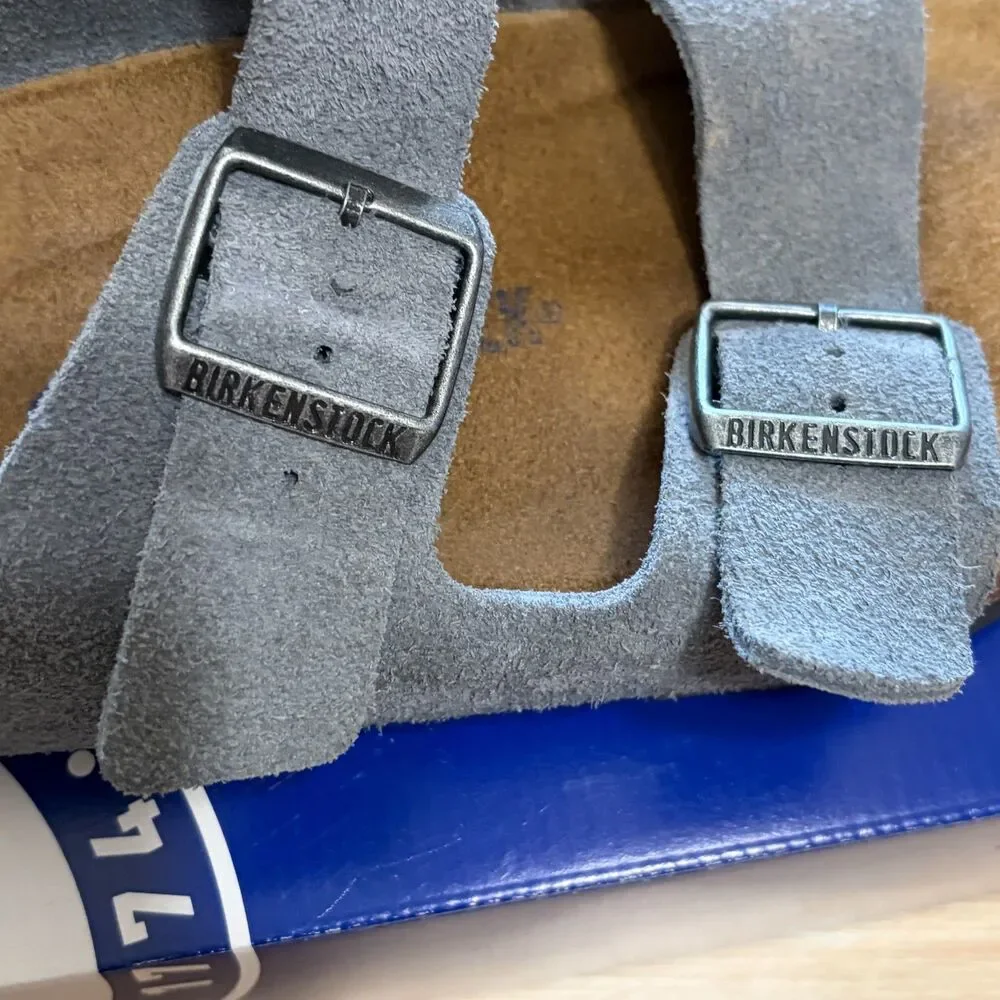 Birkenstock Sandals Arizona Suede Leather Stone Blue Adjustable Strap EUC EU 41
